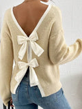 Fongt And Winter New Sweater Women's Fashion Back Bow Decorated Round Collar Knitted Shirt