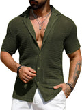 Fongt Men's Summer Cool Shirt Men's Casual Knit Hollow Out Breathable Short Sleeved Lapel Fashion Men's