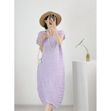 Fongt Folded High-End High-End Summer Loose Short-Sleeved Big Brand Age Reduction Medium-Long Design Dress