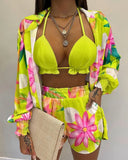 Independent Station New Popular Style Sexy Summer Solid Color Printing 3-Piece Suit Girl-Outfit