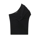 Fongt Women's Knitted Top 2025 Spring Sexy Shoulder Folded Body Short Vest