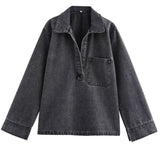 Fongt Women's Clothing INS Burst Fashion Loose Collar Long Sleeves Denim Blouse Trouser Cover