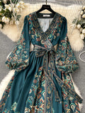 Fongt Early Spring New French High-End Feel One-Sape-Style T-Shirt With Belt-Print Dress Women's Light Luxury Elegant Long Dress
