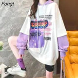 Patchwork Sweatshirt Women Clothes Autumn Black Hoodies Long Sleeve Pullover Oversized Jumper Hoodie Streetwear