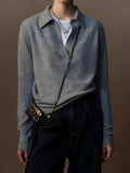 Fongt And Winter Gray Bottom V-Neck Small Collar Wool Sweater Women Loose High-End Knitted Shirt With Long Sleeve Top