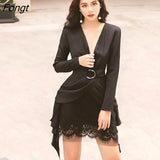 Han Queen Women's OL 2 Pieces Suits Lace-up Crop Top + Sexy Lace Sheath Bodycon Pencil Skirt Korean Chic Work Skirt Suit
