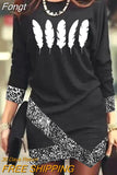 Women Print Slim Mini Dress Casual Spring Summer Round Neck Irregular Dress Elegant Lady Long Sleeve Party Vestidos