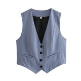 Fongt Women's Retro Solid Color Candy Color V-Neck Short Suit Vest / Horse Clip Cane