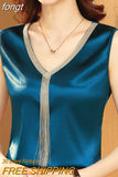 Crop Top Women V-neck Tassel Women's T-shirt Solid Vest Ladies Tops Summer Tank Top Chiffon Blouse White Woman