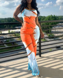 Independent Station New Fashionable Printed Solid Color Suspender Jumpsuit-Outfit
