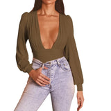 Fongt And Autumn Jacket Women's Sexy Long Sleeves Deep V Waist Pleated Temperament