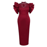 Fongt Summer New Sexy Hollow Half-High Collar Dress Party Dinner Nail Beads High Waist Dress Dress