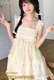 Chiffon Vintage Sweet Dress Women Flying Sleeve Lolita Kawaii Mini Dress Female Ruffles Korean Fahsion Cute Dress