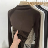 Color Half-High Collar Pleated Design Feeling Bottomed Shirt Women's Autumn New Short-Sleeved T-Shirt Underwear-Outfit