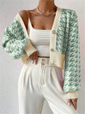 Fongt And Winter Tiger Pattern Lantern Sleeve Knitted Cardigan Sweater Short Coat