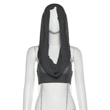 Fongt 2025 Fashion Trend Women's New Hooded Sleeveless Umbilly Knitted Solid Color Sweater