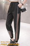 High Waist Pants Women Streetwear Black Loose Mesh Patchwork 2023 Summer Casual Reflective White Ankle-Length Harem