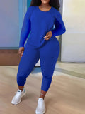 Independent Station Large Size Women's Long-Sleeved Trousers Two-Piece Suit In Solid Color-Outfit