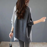 Button Solid Color Spliced Sweaters Casual Autumn Irregular Fashion Batwing Sleeve Loose Knitted Jumpers Women's Clothing-Outfit