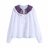 2021 White Ruffle Shirt Woman Long Sleeve Button Up Autumn Blouse Female Elegant Fitted Print Shirts Fashion Bow