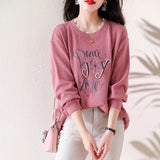 Letter Embroidery Sweatshirts Beading Spring Autumn Korean Loose Women's Clothing Casual O-Neck Basic Commute Pullovers-Outfit