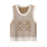 Fongt Tie-Up Round Collar Short Sleeveless Knitted Sweater Vest Vest Tops Slimy