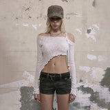 Fongt Summer New Women's Clothing Sexy Pure Hot Babes Wind Inclined Irregular Design Short-Term Open-Enavel Top
