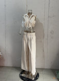 Fongt 2023 New Fashion Solid Color Lapel Sexy Sleeveless Top Casual Pants Suit-Outfit