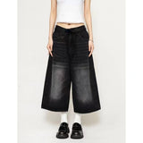 Vintage Wash Whiskers Denim Shorts Women Low Rise Distressed Frayed Wide Leg Baggy Jeans Jorts Casual Summer Clothes-Outfit