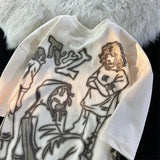 Fun Comics Graffiti Oversized T Shirt Mens Hip Hop Loose Short Sleeve Y2k Top Japan Harajuku Couples Kawaii