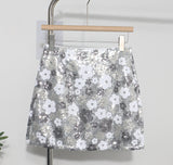Fongt Heavy Industry Lighting Flowers A-Word Skirt High Waist Thin Ass Anti-Light Short Skirt Women 8158