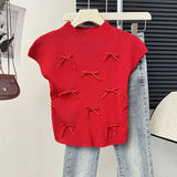 New Sweet Half-High Collar Slim Short Blouse Trend Sweet Wind Bow Small Flying Sleeve T-Shirt