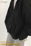Sweatshirts Women Winter Harajuku Streetwear Korean Version Vintage Long Sleeve Solid Jacket Coats Loose Zip Up