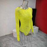 Fongt Sexy Tight Height Knitted Perspective Long-Sleeved Hot-Sleeved