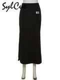 Simple Black Split Sexy Slim Hot Versatile Light Cool Thin Summer Women's Mature Feminine Charm Street Skirt Long-Outfit