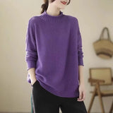 Fongt Meat-Covered Lady Knitted Sweater Autumn/Winter 2025 Autumn/Winter New Half-High Collar Design Casual Comfortable Top