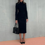 Fongt 2023 New Solid Color Fashion Lapel Slim Show Thin Package Hip Dress-Outfit