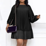 Women Spring Vestidos Casual O-Neck Pleated Hem Sarafans Party Retro Beach Dress Elegant Loose Mini Dress Robe