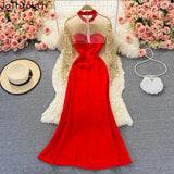 Cheongsam Dresses for Women Fashion Gauze Embroidery Evening Dress Elegant Long Sleeved Vestidos Split Long Robe