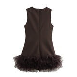 Fongt And Winter New Sleeve Mesh Splicing Sleeveless Mini Dress 4661289