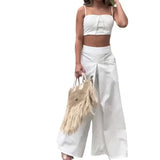 Fongt 2024 Summer New Solid Color Short Crop Sling To High Waist Skirt Suit Female-Outfit