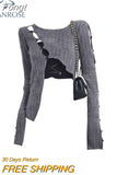 Sexy Hollow Out Irregular Knitted Top Long Sleeved Korean Style Split Pullover Thin Sweater Ladies New Autumn