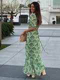 Fongt Summer New Women's Temperament Commuting Print Long Dress Loose Apparent Thin Dress