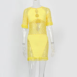 Women Sexy Tassel Lace Mini Dress Hollow Out Mesh Bodycon Dresses 2021 Summer Night Club Party Flocking Fairy Core Fall