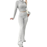 Fongt 2024 Autumn Suit New Women's Temperament Pure Color Slim Long Sleeve Bell Pants Fashion