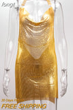 Luxury Sequined Low Cut Halter Mini Dress Backless Patchwork Split Sleeveless Hollow Out Party Sexy Women Solid
