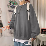 Men Harajuku Solid Color Sweatshirts Winter Y2k Casual O-Neck Oversized Pullovers Korean Hip Hop Long Sleeve Basic Clothes