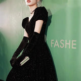 Fongt Art Candidates Evening Dresses 2025 New Winter Black Silky Long Annual Meeting Evening Dress Hosting Dress
