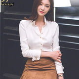 Han Queen New Wear To Work Female Blouses Turn-down Collar Simple White Shirt Tops Korean Casual Blouse Occupation Women