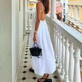 Fongt New Women's Temperament Sexy Bare Back Sleeveless Solid Color V Tie Sling Skirt Dress